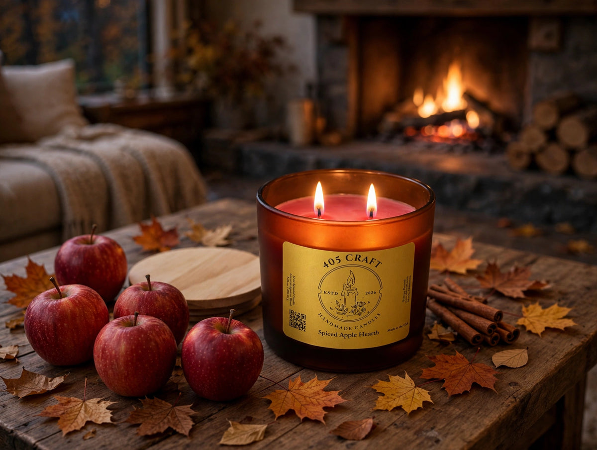 Spiced Apple Hearth 12oz Sticky Apple Cinnamon Vanilla Candle | Cozy Fall Hearth Scent
