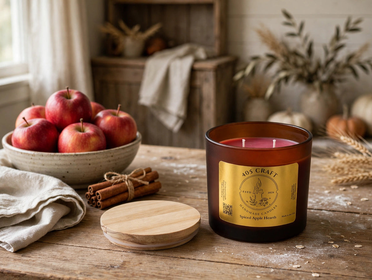 Spiced Apple Hearth 12oz Sticky Apple Cinnamon Vanilla Candle | Cozy Fall Hearth Scent