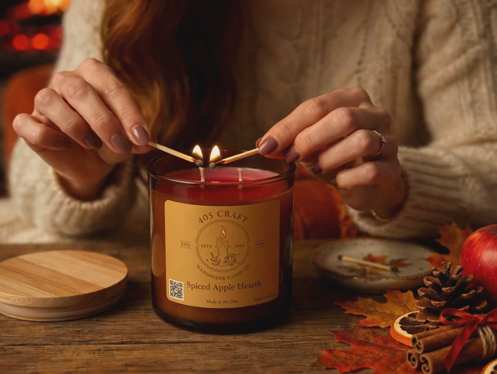 Spiced Apple Hearth 12oz Sticky Apple Cinnamon Vanilla Candle | Cozy Fall Hearth Scent